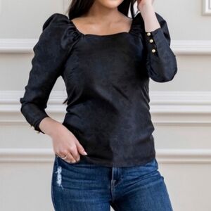 RACHEL parcell black puffer sleeve blouse floral size Medium
